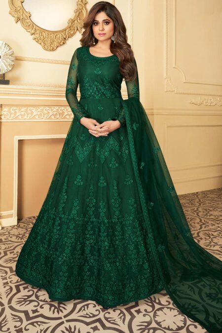 Green Faux Georgette Floor Length Anarkali Suit With Heavy Look and Beautifull Embroidered Work